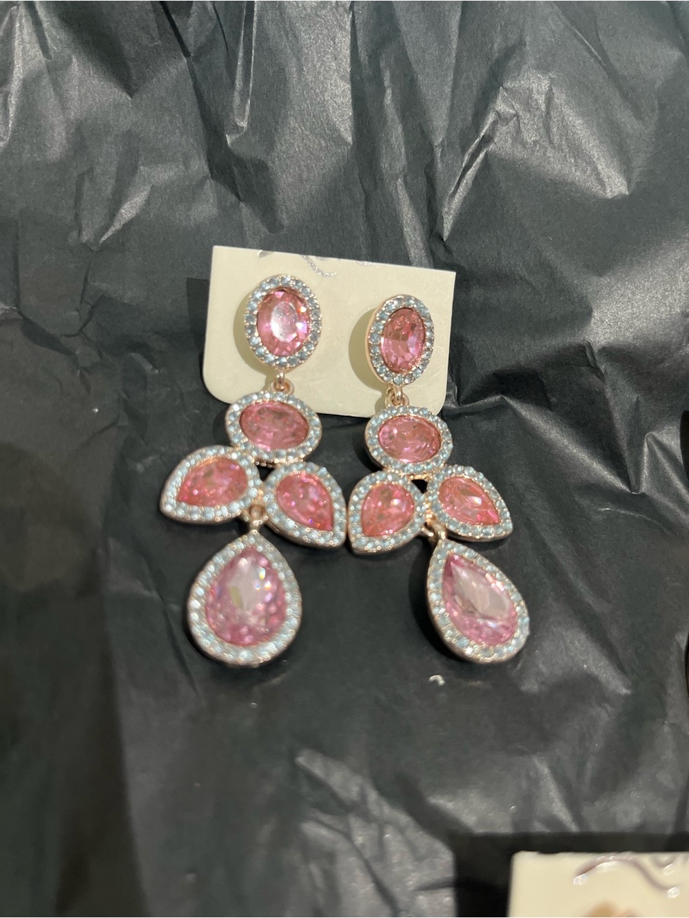 Pink Crystal Teardrop Statement Earrings - Unbranded